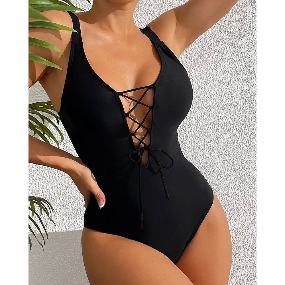 Monochrome Suit Set - Cikini-One Piece Swimsuit for Women, Lace-up