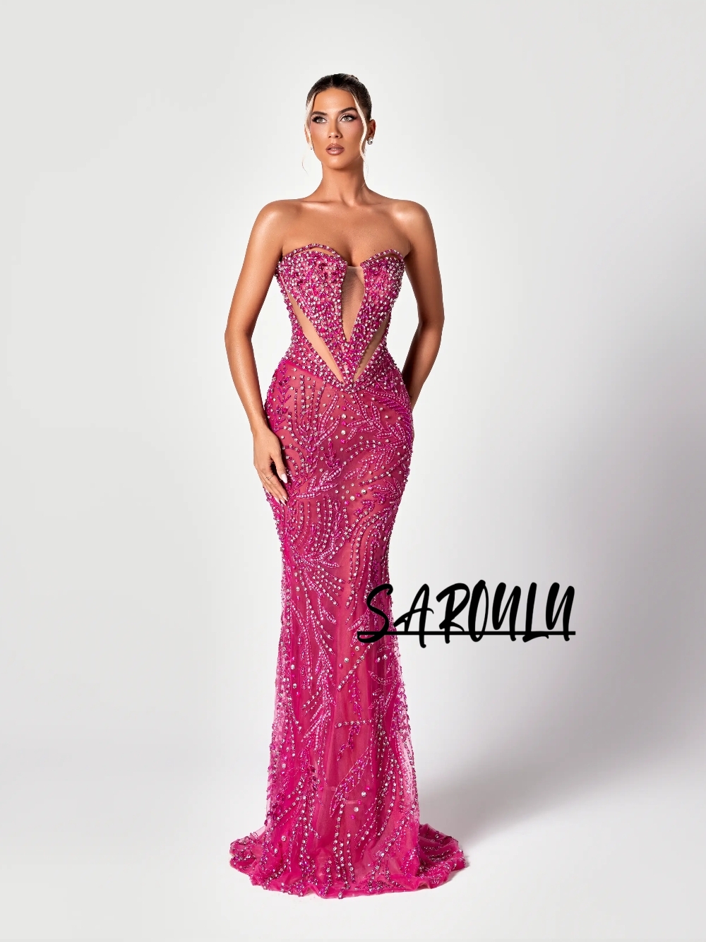Formal Gala Wear Women - Fuchsia Cut Out Sweet Evening Dress
