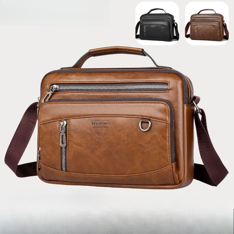 Structured Handbag Work - Men's PU Leather Shoulder Bag with