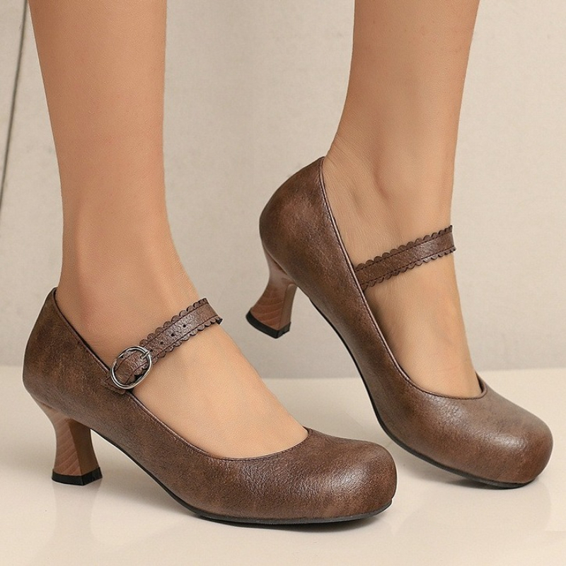 Formal Women Daily Wear Shoes - Women Retro Mary Jane Pumps Round