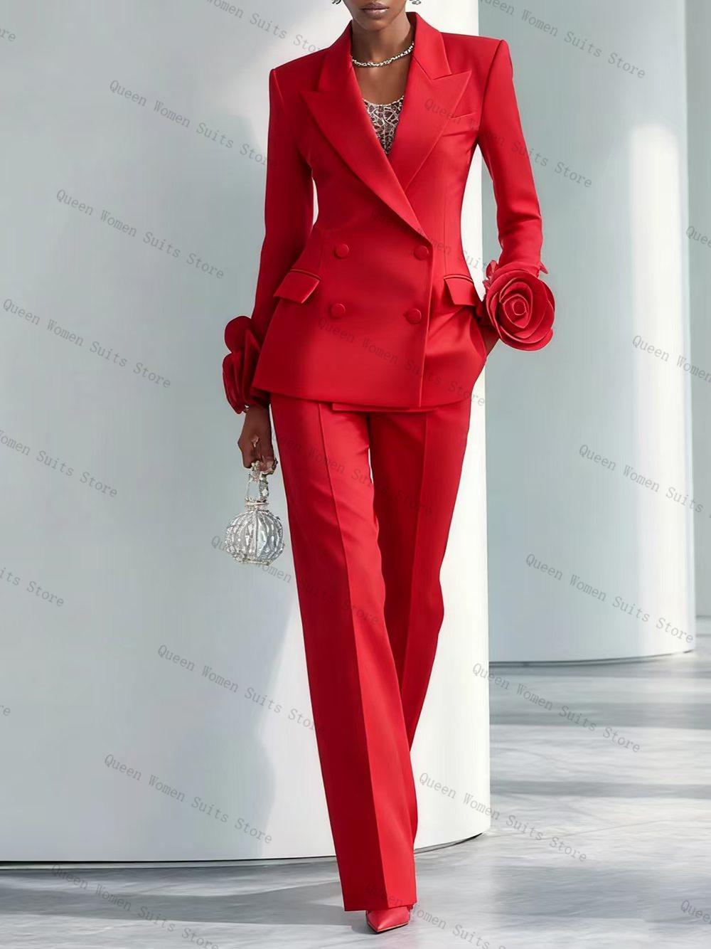 Women Formal Wear Blazer Set - Luxury Red Women Suit Set 2