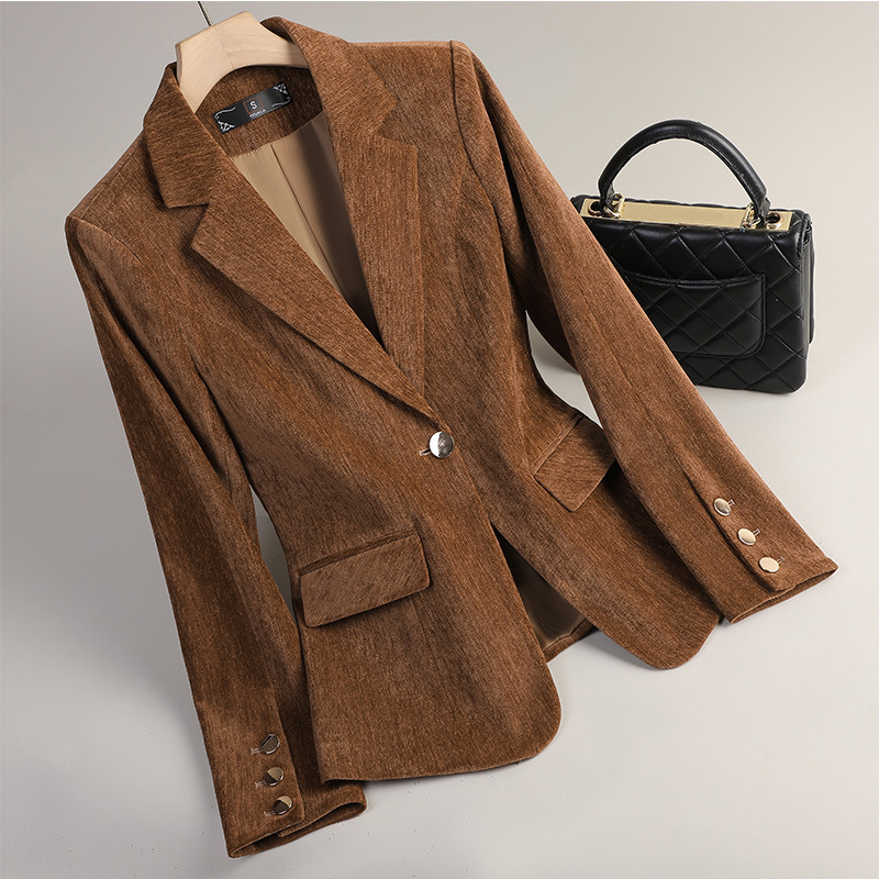 Women Formal Wear Coat - Yellow Gold Velvet Blazer Women Autumn