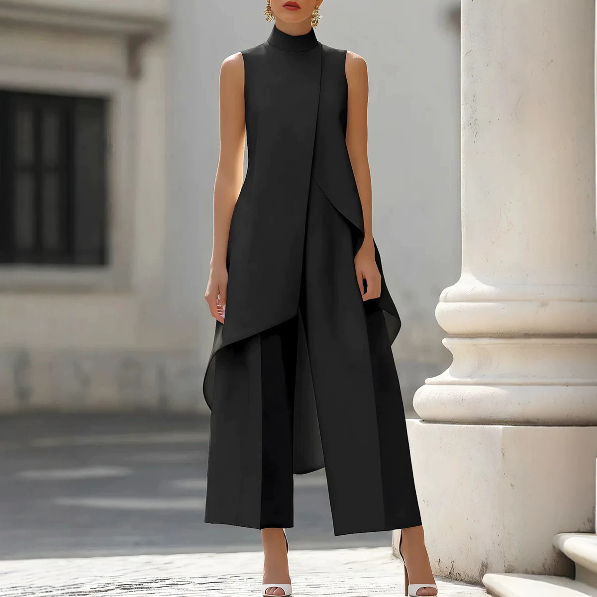 Women'S Formal Jumpsuit Evening Wear - Sleeveless High Neck Asymmetric Jumpsuit Women