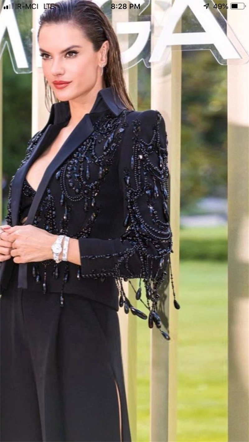 Black Crystals Women Suits Set - Women Formal Wear Blazer Set 评论和价格