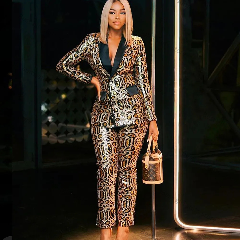 Leopard Printed 2 Piece Women  - Tailored Trouser Wide 评论和价格