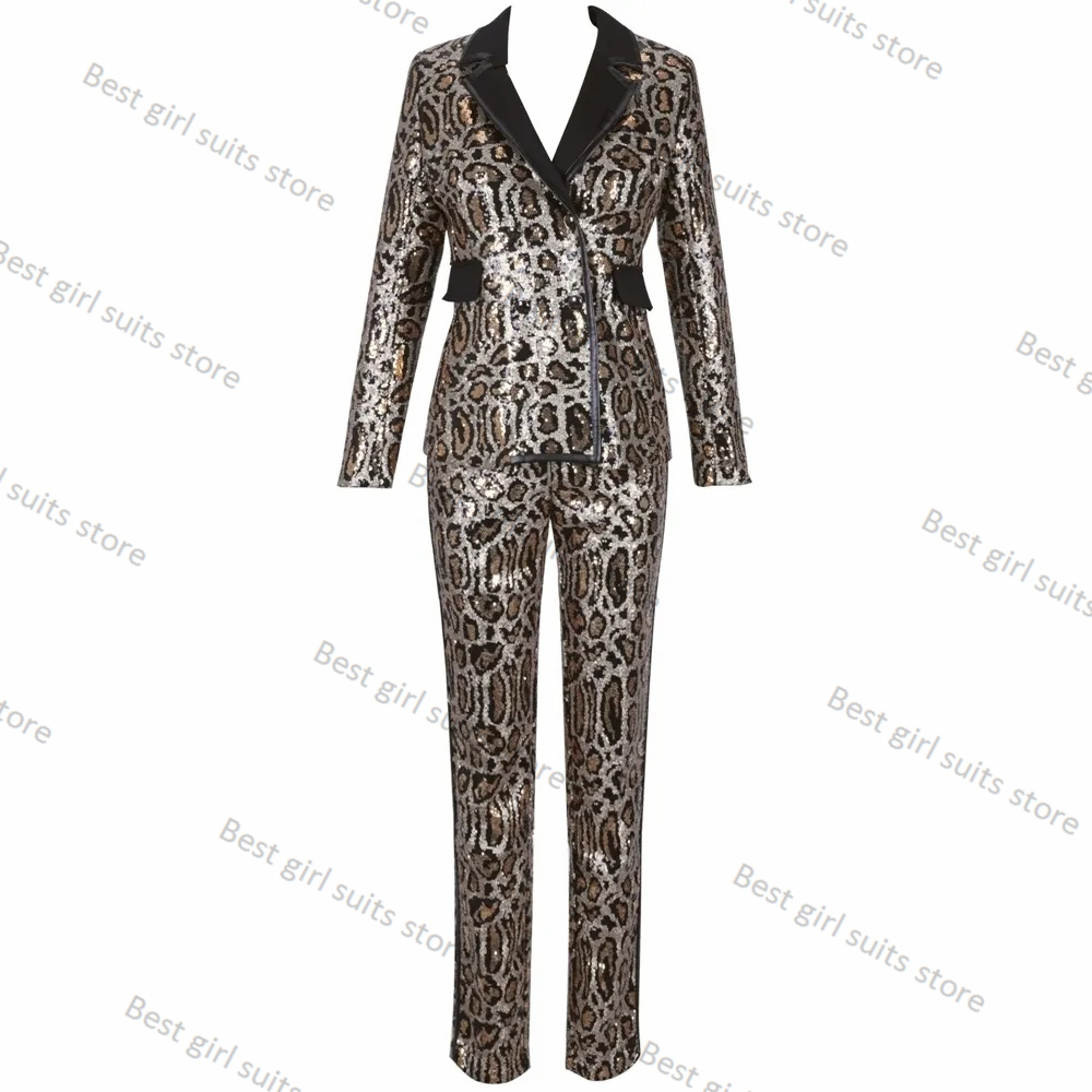 Leopard Printed 2 Piece Women  - Tailored Trouser Wide 评论和价格