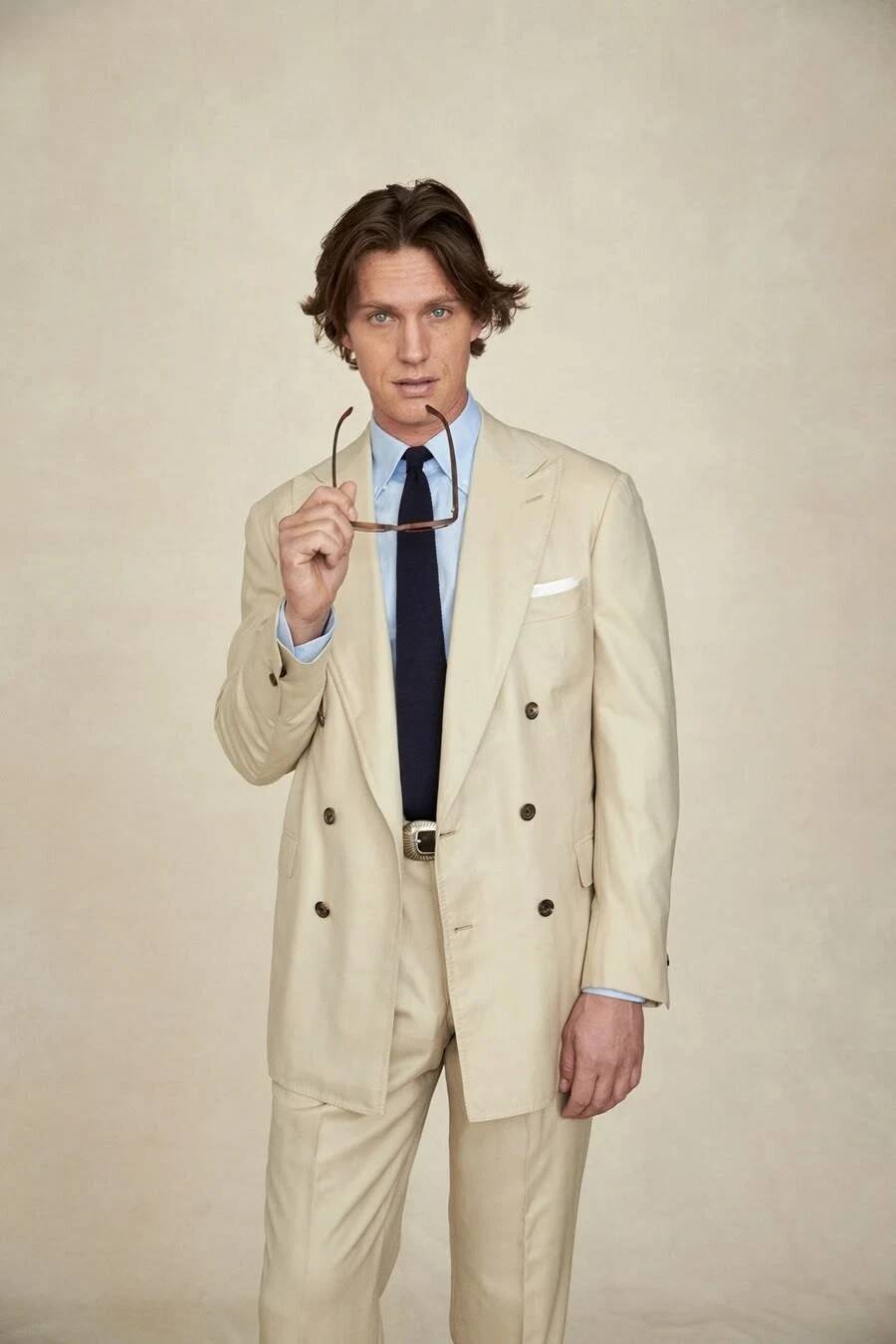 Beige Wide Peak Lapel Double B - Tailored Trouser Wide 评论和价格