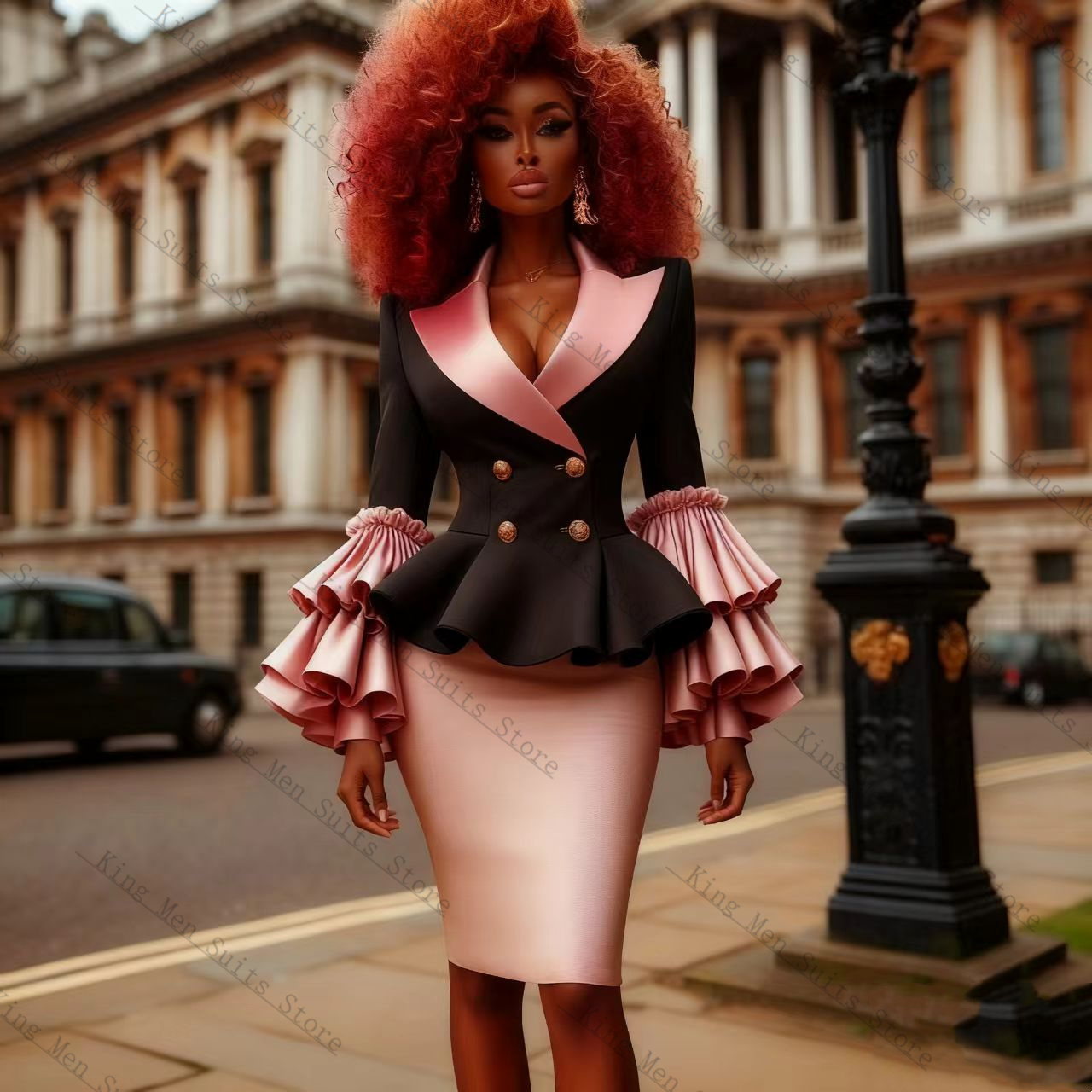 Black Pink Women Suit Set 2 Pc - Women Formal Wear Blazer Set 评论和价格