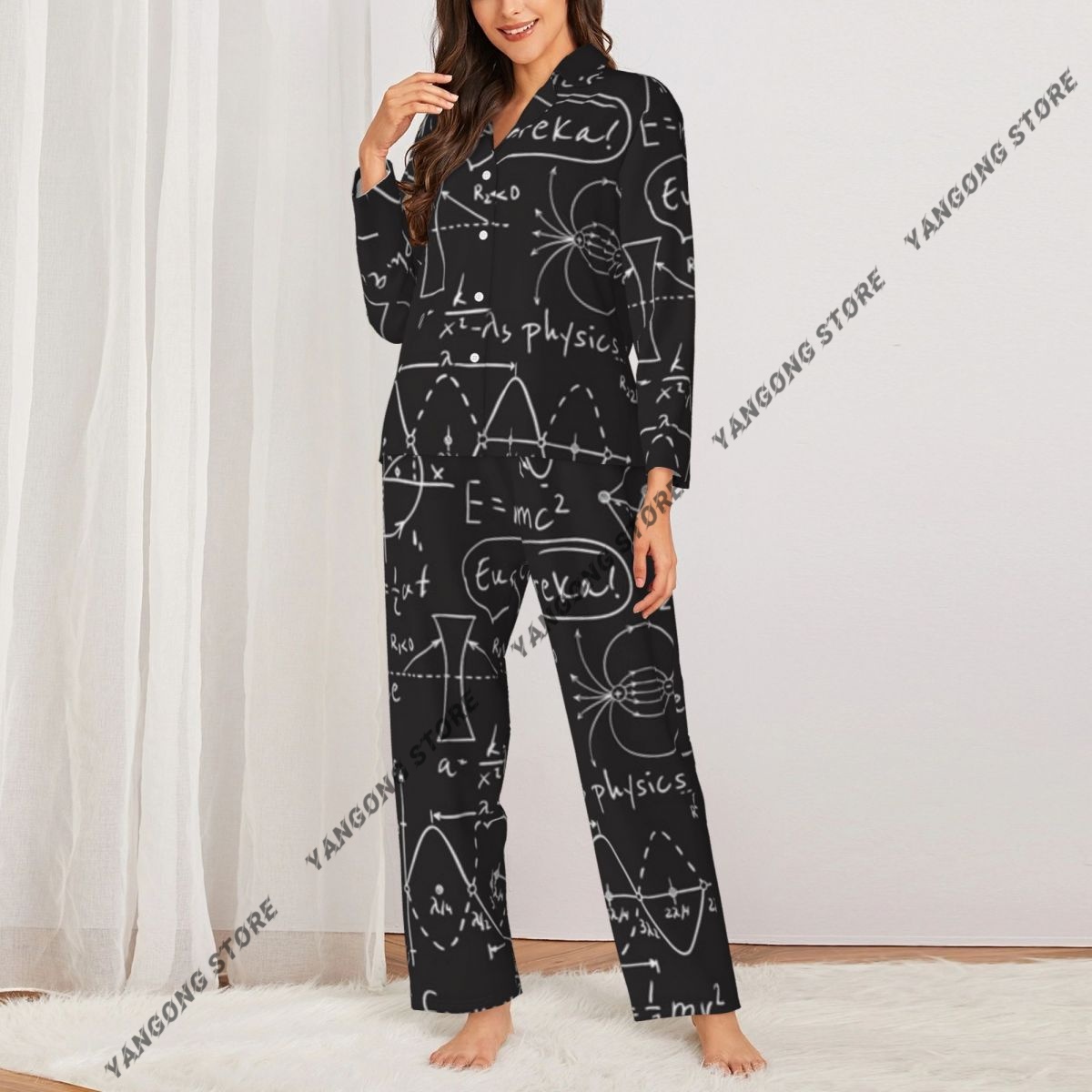 Women Sleepwear Pajamas Scienc - Monochrome Suit Set 评论和价格