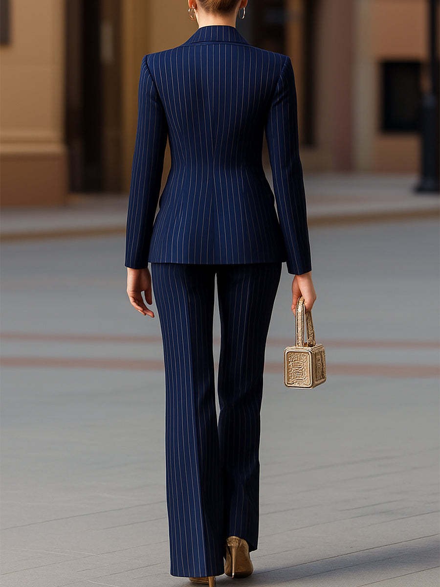 Elegant Women's Suit Set Navy  - Tailored Trouser Wide 评论和价格