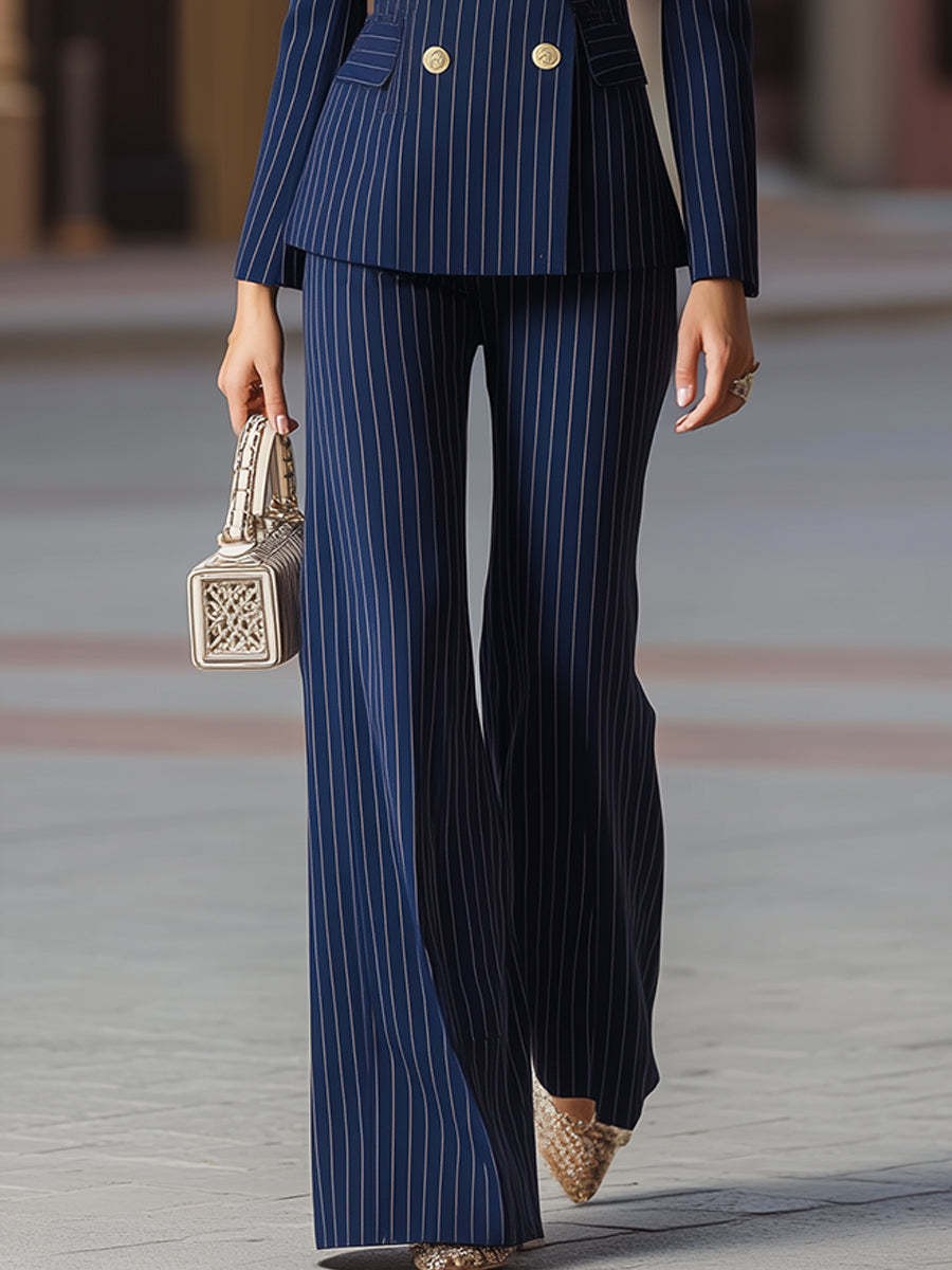 Elegant Women's Suit Set Navy  - Tailored Trouser Wide 评论和价格