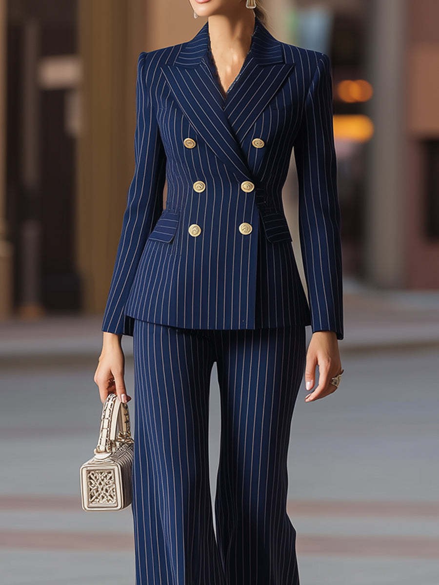 Elegant Women's Suit Set Navy  - Tailored Trouser Wide 评论和价格