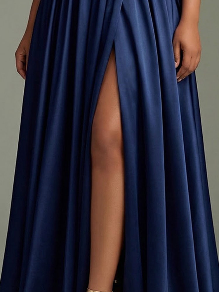 Elegant Women's Navy Satin For - Women Formal Wear Dress 评论和价格