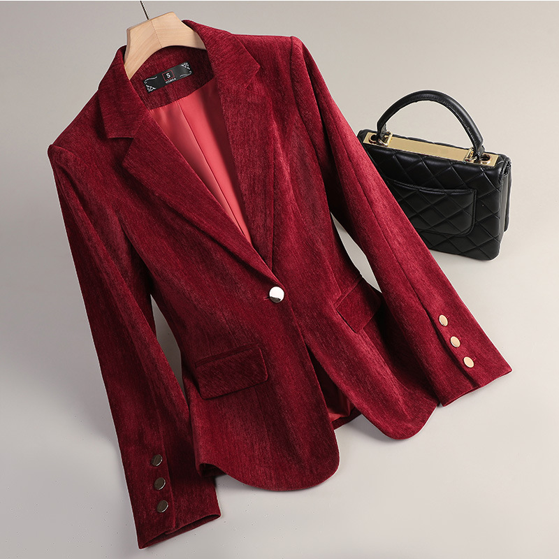 Yellow Gold Velvet Blazer Wome - Women Formal Wear Coat 评论和价格