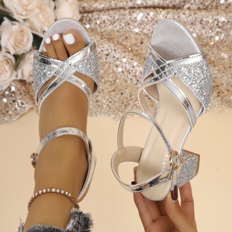 Women Block Heels Sandals Gold - Women Formal Wear For Wedding 评论和价格