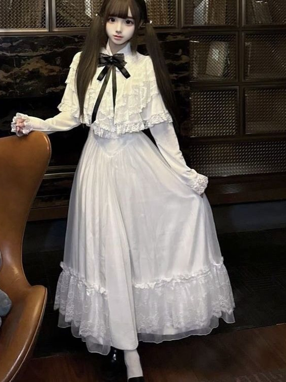 Japanese Short Sleeve Bow Lace - Women Formal Wear Dress 评论和价格