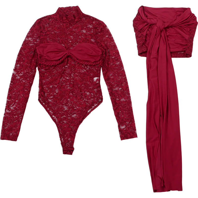 Burgundy White Black Lace Wome - Women'S Formal Jumpsuit Evening Wear 评论和价格