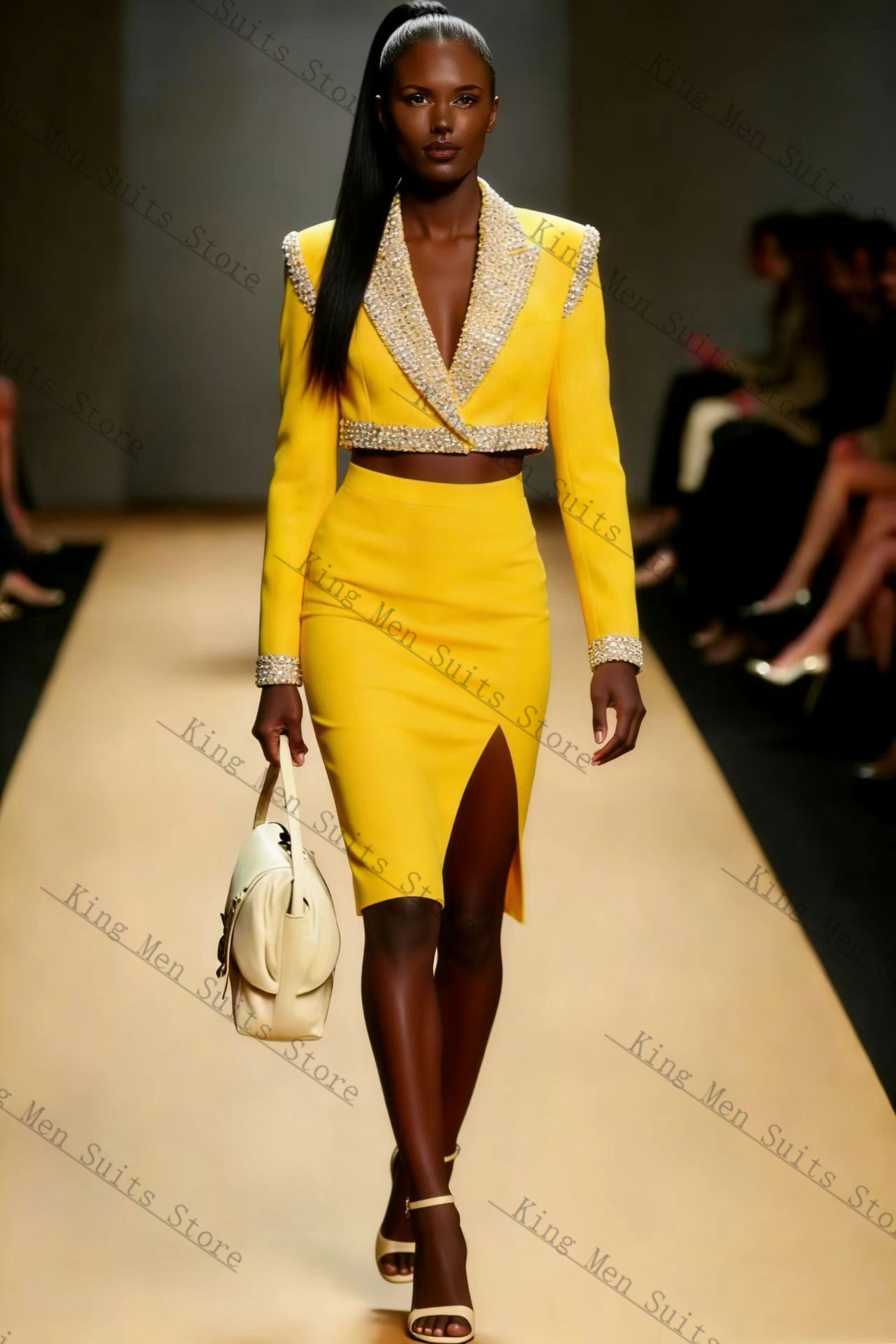 Yellow Crystals Women Suit Ski - Women Formal Wear Blazer Set 评论和价格