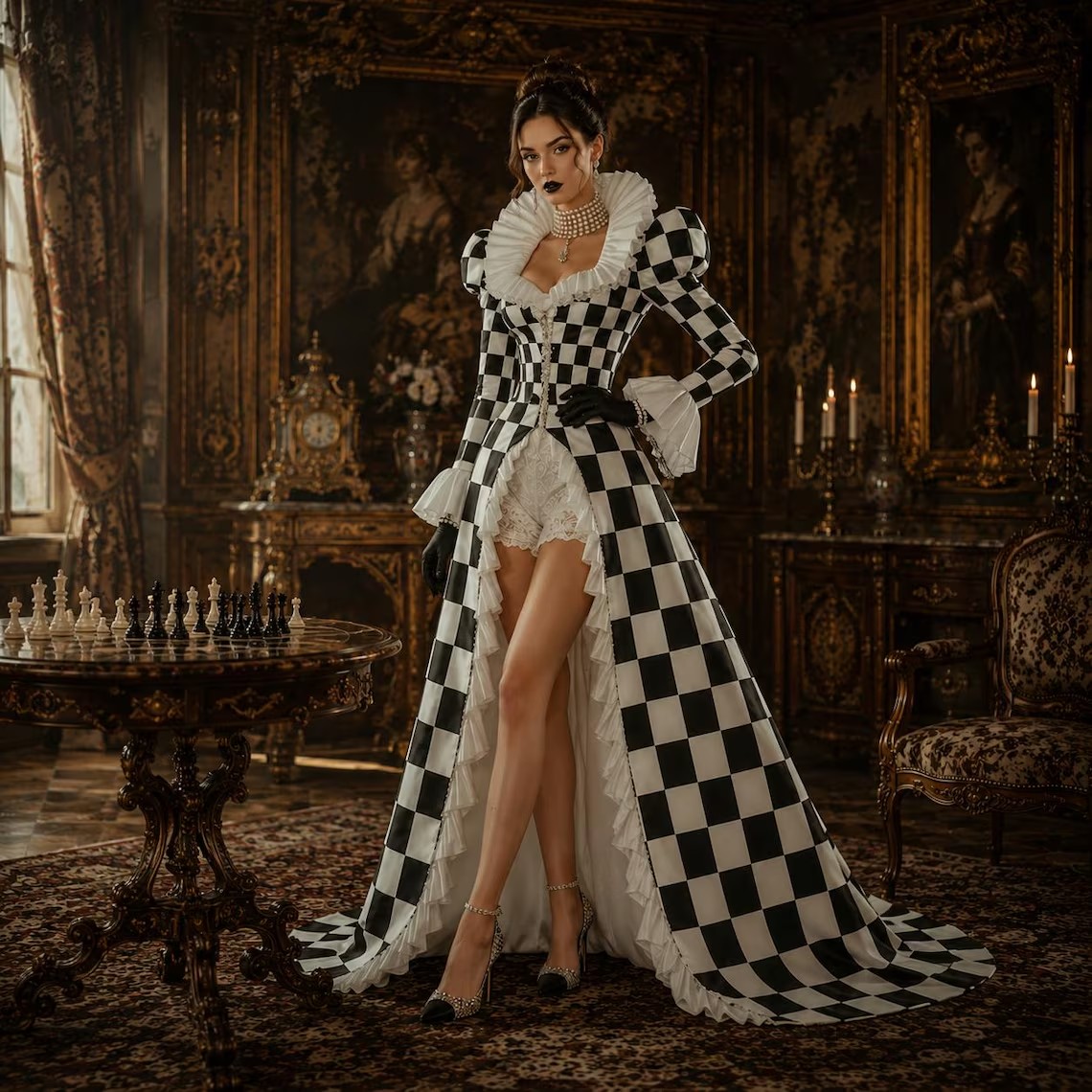 Custom Made Black White Checke - Women Formal Wear Dress 评论和价格