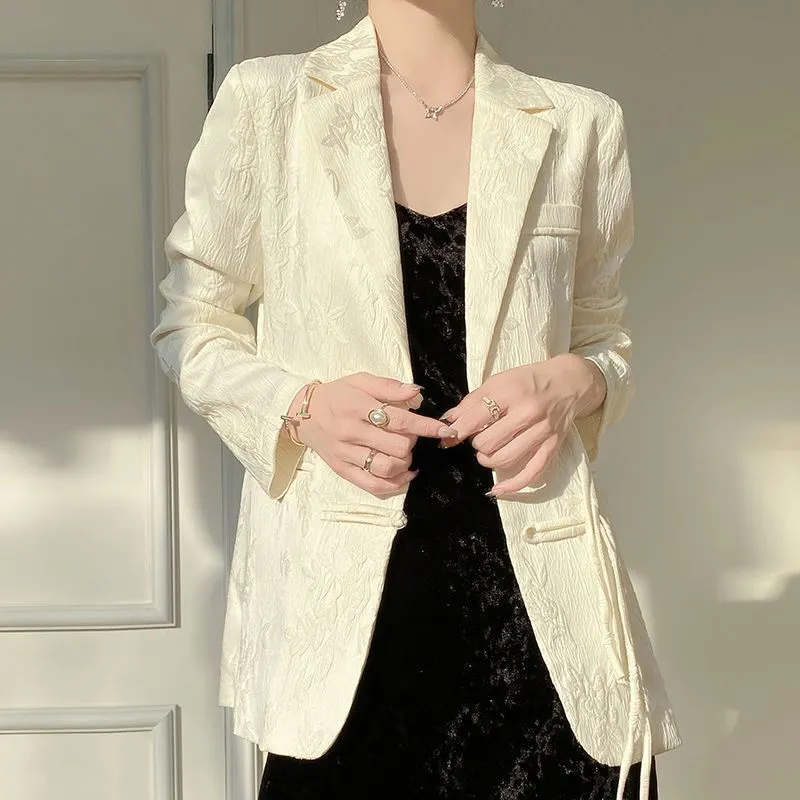 Women's White Textured Blazer  - Women Formal Wear Coat 评论和价格