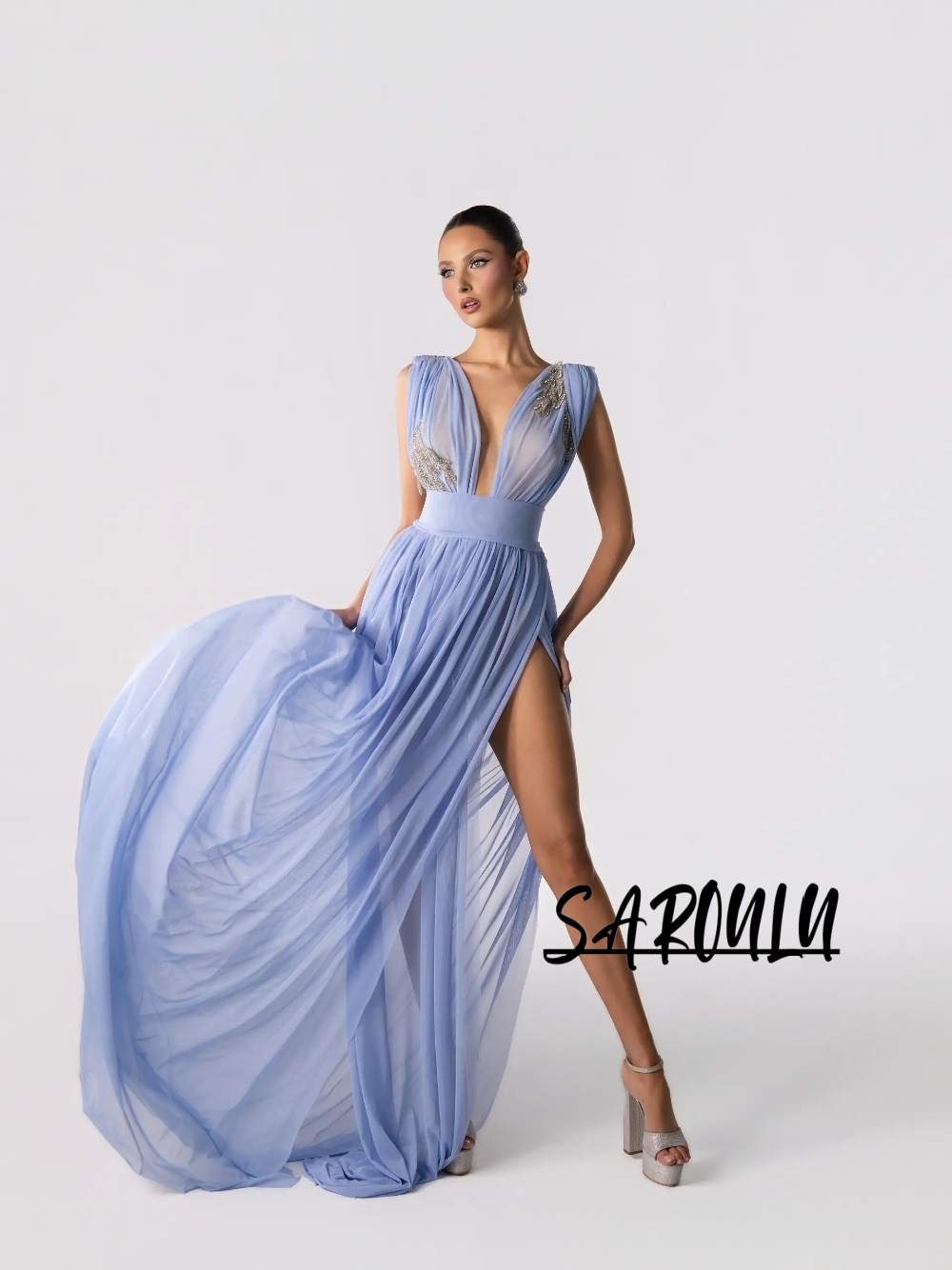 Light Blue Sexy Deep V Neck Ev - Formal Gala Wear Women 评论和价格