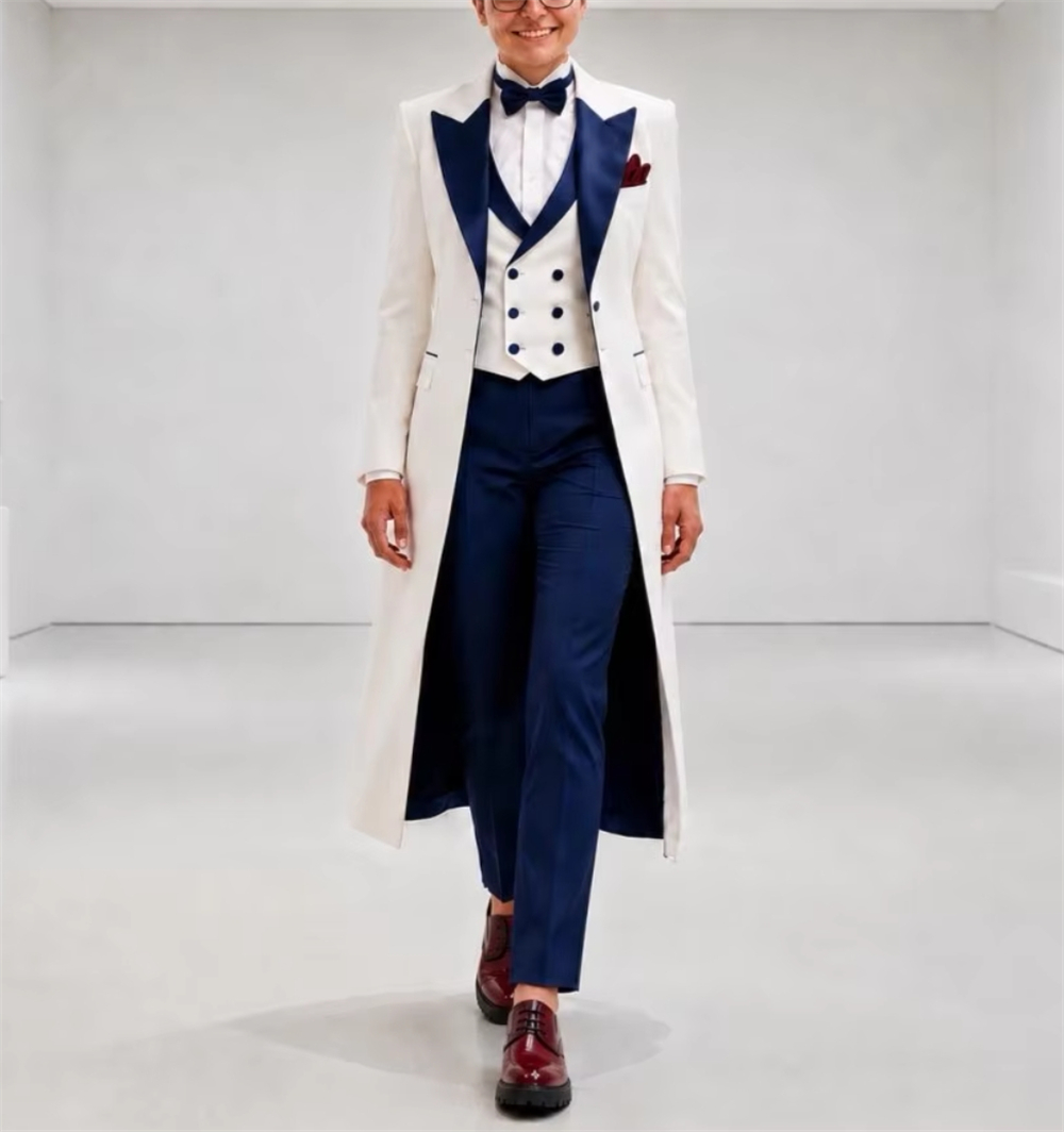 Navy Blue White Women's Jacket - Women Formal Wear For Wedding 评论和价格
